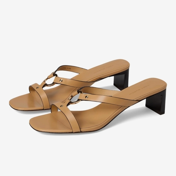 Tory Burch Ring Heel Sandal Leather Block Heel Cantucci Tan Size 8 - Picture 1 of 12